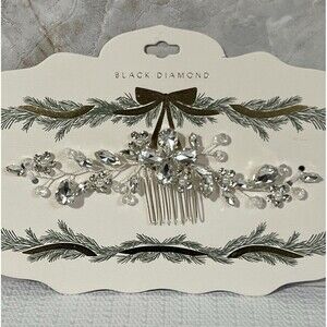 Elegant Bridal Wedding Hair Comb Silver Tone Rhinestone Embellished Floral BLING